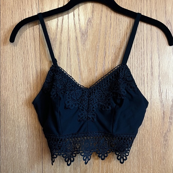 Mudd Tops - Mudd Black Crochet Detail Cropped Cami